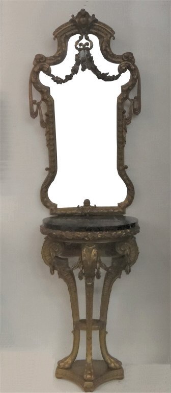 ENTRANCE HALL DEMI LUNE MARBLE TOP TABLE & MIRROR (1 of 9)