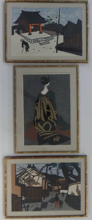 3 ORIGINAL WOOD BLOCK PRINTS SGND KIYOSHI SAITO (1 of 4)