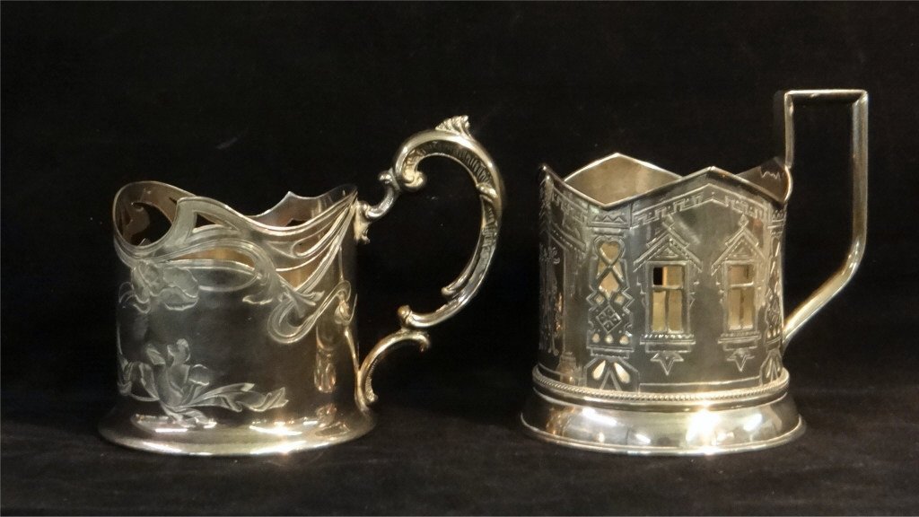 2 RUSSIAN SILVER CUP HOLDERS: MARKED 84 HK & 84 AH (1 of 6)