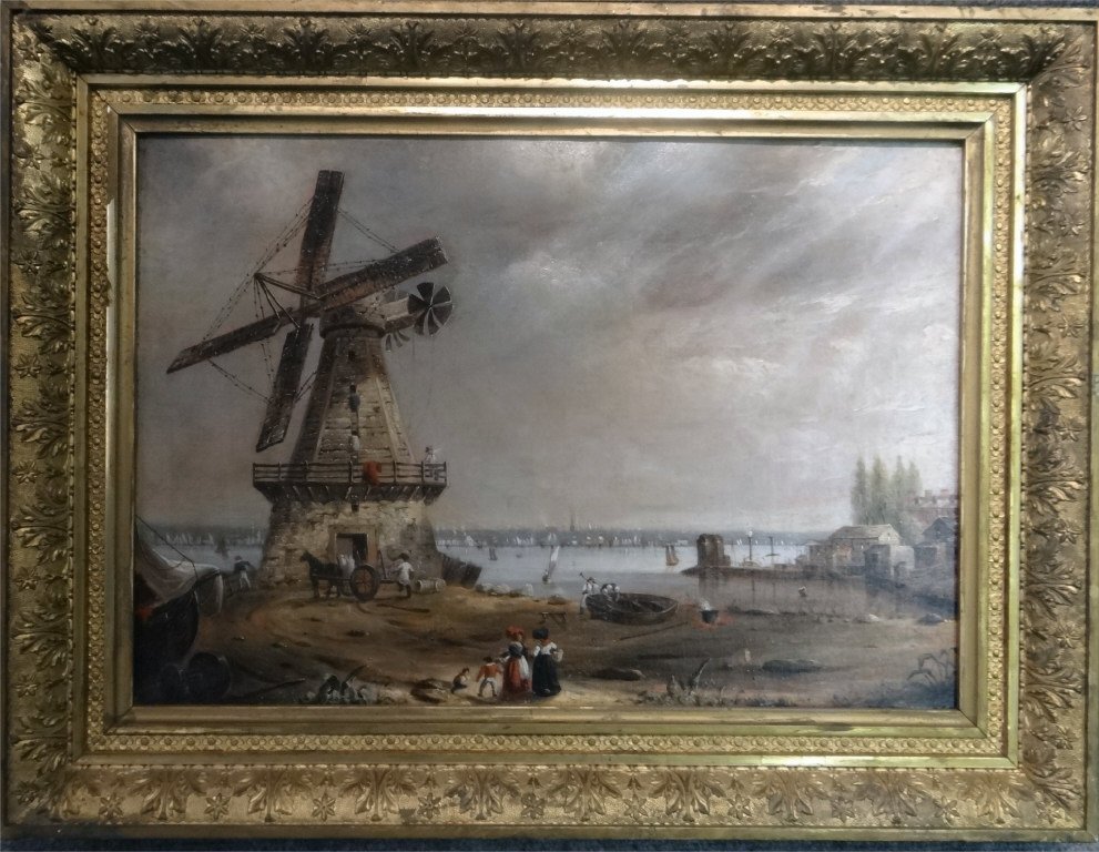 O/C "ISAAC EDGES WINDMILL, JERSEY CITY " 1880: INITIALLED G.P. INVERSO (14" X 20" )
