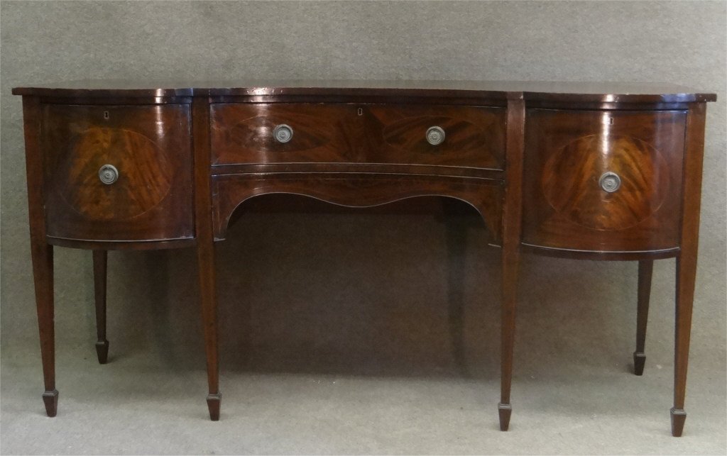 SERPENTINE FRONT INLAID ENGLISH SIDEBOARD (1 of 6)
