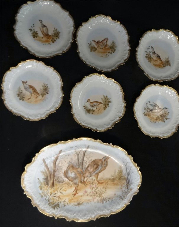 HAND PAINTED LIMOGES GAME SET PLATTER & 6 PLATES (1 of 10)