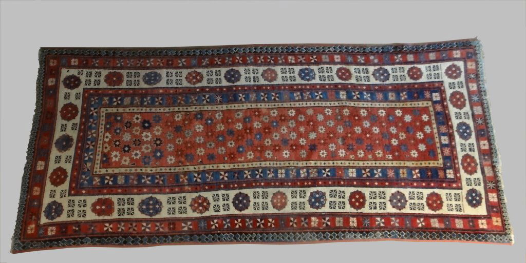 ANTQUE CAUCASIAN LONG RUG W/ RED FIELD (1 of 7)