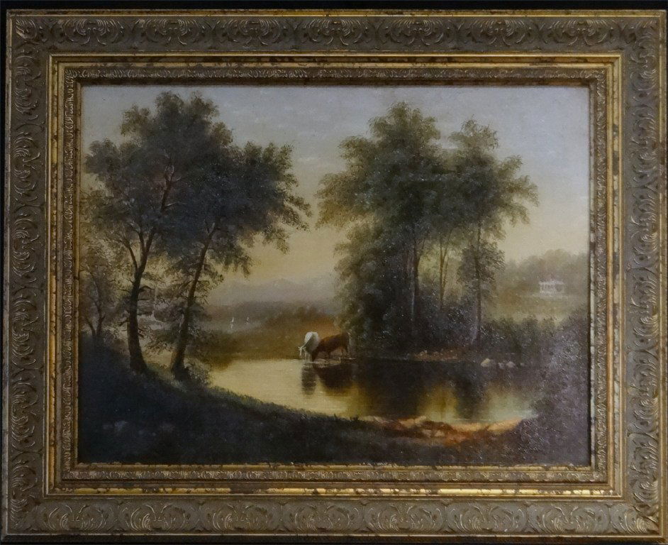O/C "HUDSON RIVER SCENE" 19THC. UNSGND 12" X 16" (1 of 4)