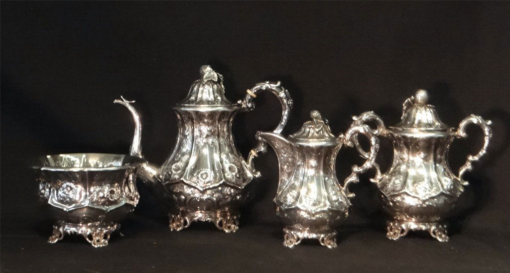 4 PC. COIN SILVER TEA SET W/ STRAWBERRY FINIALS (1 of 9)