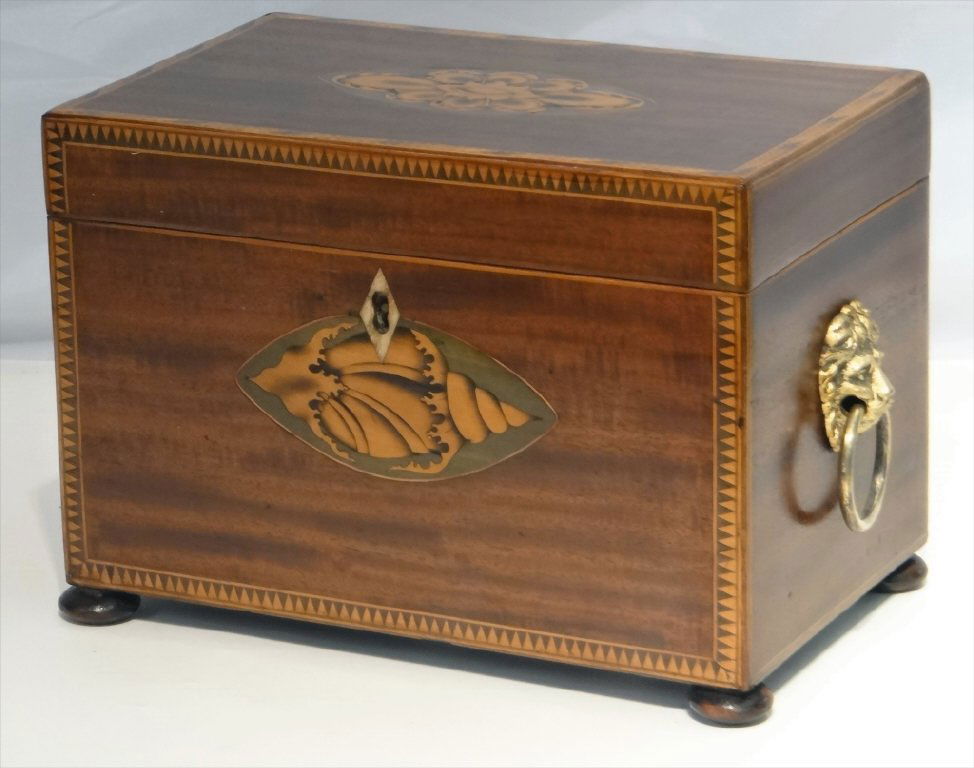 INLAID TEA CADDY (9" X 6 1/2" X 5 3/4" ) (1 of 5)