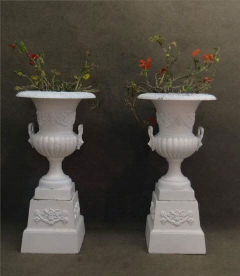 PR OF CAST IRON URN ON BASES (2 PART) 43 1/2" TALL (1 of 8)