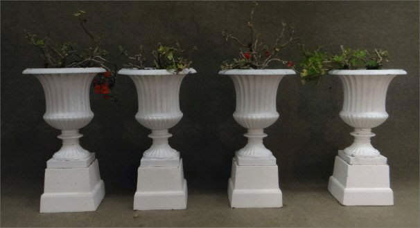 4 CLASSICAL CAST IRON  FLUTED URNS ON BASES (1 of 3)