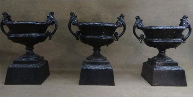 3 CLASSICAL BLACK PAINTED CAST IRON URNS 34" TALL (1 of 3)