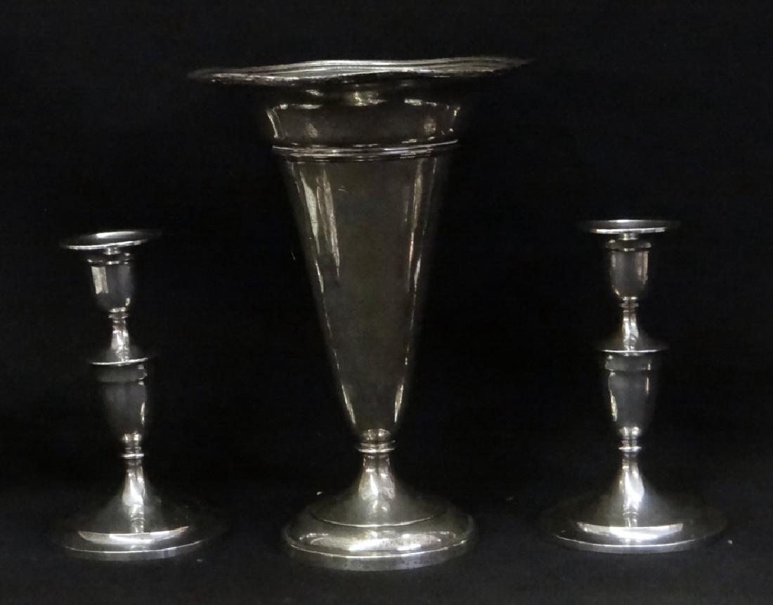 PR OF STERLING CANDLESTICKS  & STERL. VASE (1 of 5)