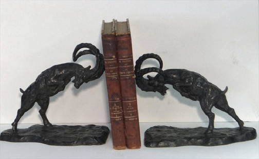 PR OF BRONZE FIGURAL BOOKENDS SGND L. FONTINELLE: MADE IN FRANCE, OVINGTON NY (LOUIS FONTINELLE) (7 1/2" LONG X 6 1/2" TALL EACH)