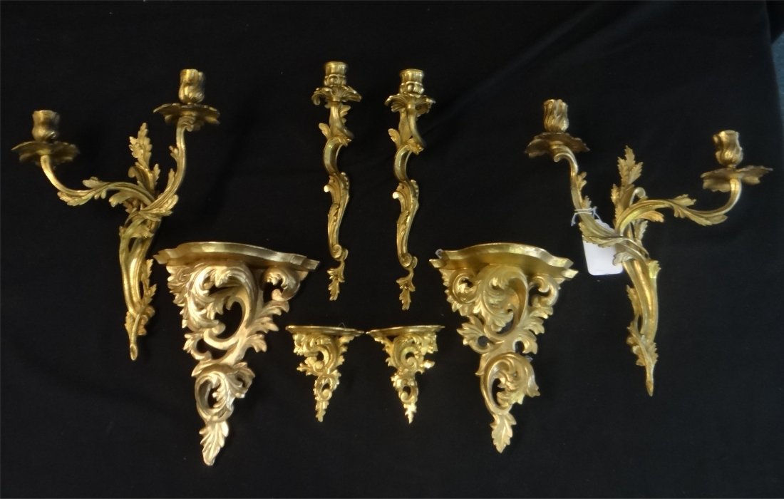4 FIRE  GILDED BRONZE LOUIS XVI STYLE CANDLE SCONCES & (1 of 6)