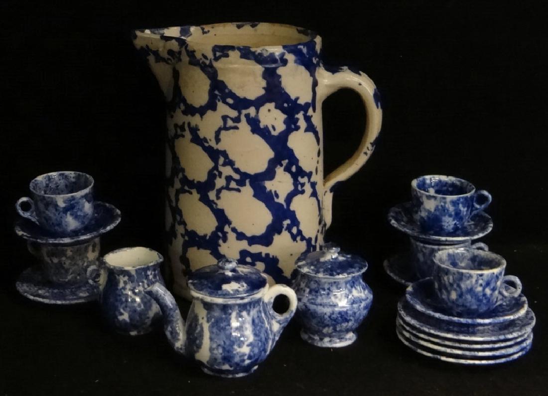 GROUP OF BLUE & WHITE SPONGEWARE (1 of 8)