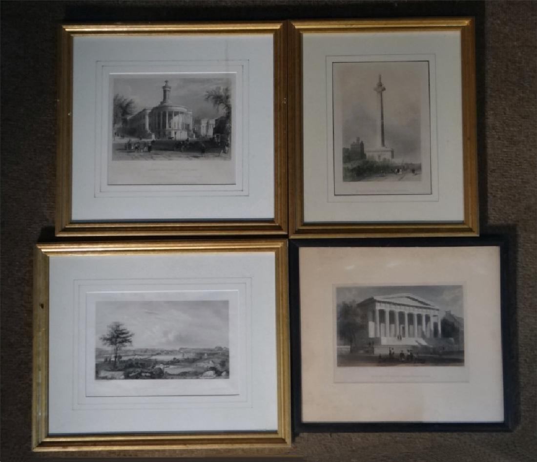4 ENGRAVINGS "THE EXCHANGE OF GIRARDS BANK" 6 1/2: X 7 1/2" , WASHINGTON'S MONUMENT 8" X 6" , NEWHAVEN FROM BERRY HILL 6" X 9" , us BANK , PHILA. 6" X 8"