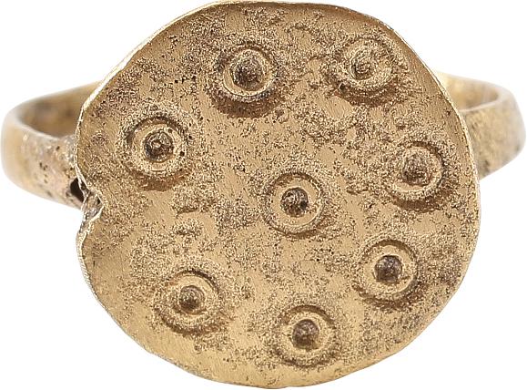 ANGLO SAXON RING, 7TH-10TH CENTURY AD: Iconic form as found in the UK in the pre Viking and Early Viking period. Size 6 3/4 with 2.9mm rounded face band. Broad flat canted bezel with a cluster of concentric circles. See Ancient Rings, Poll