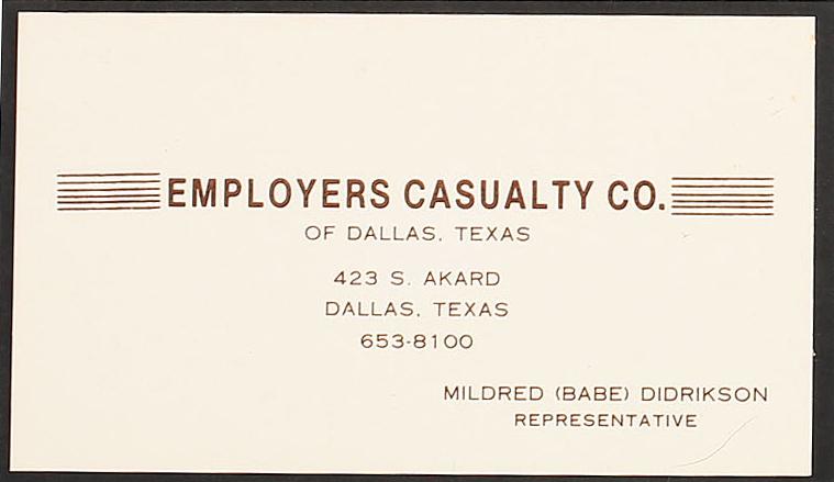 BABE DIDRIKSON OLYMPIC GOLD MEDALIST AND SPORTS SUPERSTAR: Original business card of Mildred "Babe" Didrickson Zaharias claimed by some to be the greatest female athlete of all time excelling in basketball, track and field and later golf which is where she ma