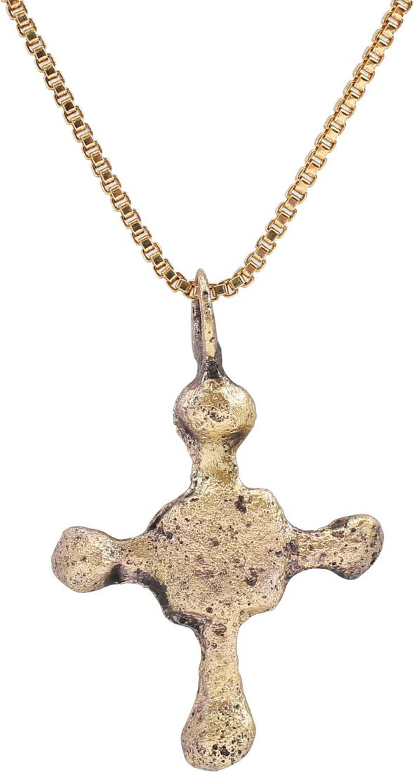 MEDIEVAL CHRISTIAN CROSS NECKLACE C.800-1000 AD: Carolingian, the period of Charlemagne. The emergence from the Dark Ages is embodied in the rise to power of the Frankish King, Charlemagne in 768 (founder of the Holy Roman Empire after 800) followed