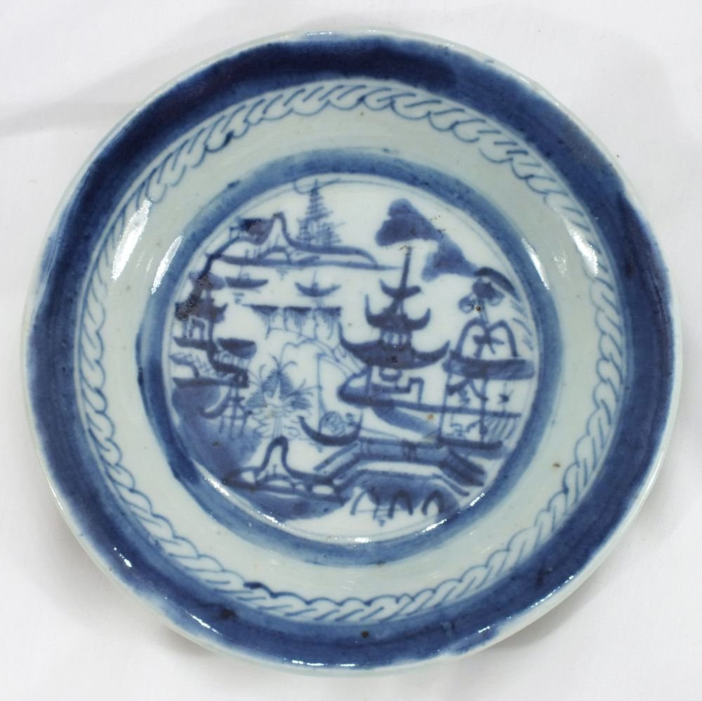 CHINESE EXPORT BLUE ON WHITE BOWL 18th century: 18th century. 5 7/8" diameter with harbor scene. Usual minor blemishes.