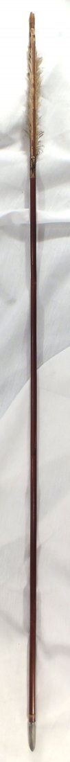 ANTIQUE JAPANESE ARMOR PIERCING SAMURAI ARROW: Edo period. 36 1/2" length. Cane shaft with wood nock and diamond section point. Fletching worn.