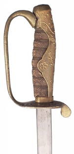 CHINESE OFFICER'S SWORD: Sino-Japanese War period, C.1894-5. Made in imitation of the Japanese pattern. Brass hilt with cast guard and pommel. The back strap piece stamped from sheet brass. Wire wrapped shark skin covered gri