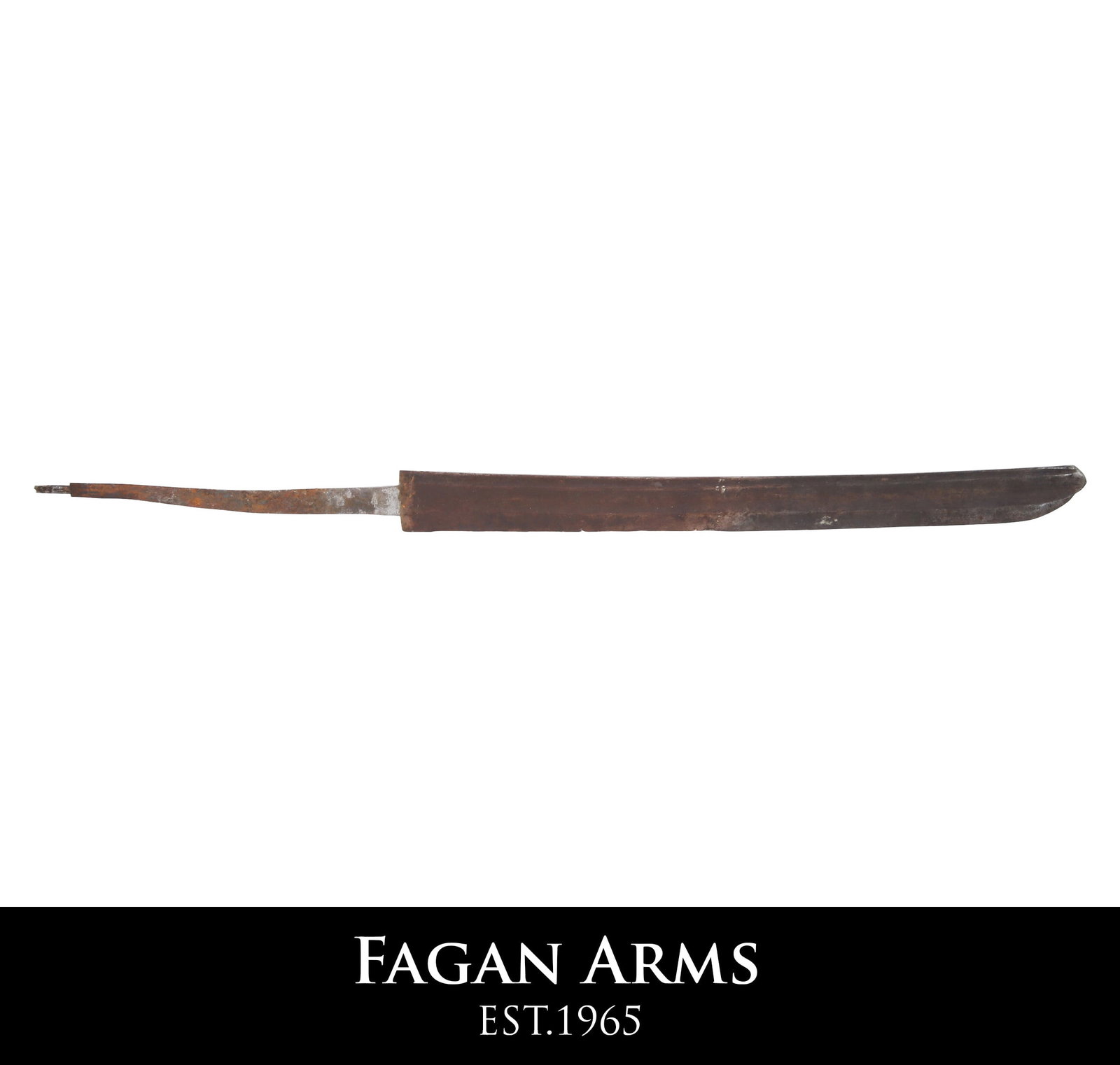 18TH CENTURY EUROPEAN SWORD BLADE: C.1770 from a short sword (hanger). 16 3/8" total length (reduced). Broad and narrow fullers and maker's mark to the tang.