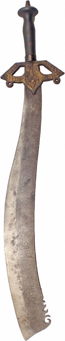 INDONESIAN BACKSWORD ANTIQUE SWORD: 19" single edged blade with fretted back tip. Pierced iron guard and iron grip with integral pommel.