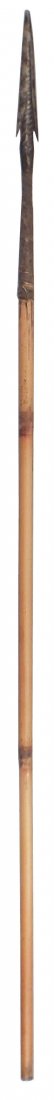 ANTIQUE AFRICAN PYGMY ARROWS: Three 19 5/8" length. Cane shaft, made without a nock or fletching, The heavy forged iron head with double barbs providing sufficient stability in flight for short shots. Blackened sinew segment below