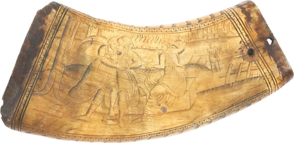 SAXON GERMAN FLATTENED HORN POWDER FLASK