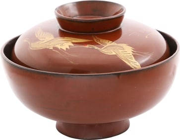 JAPANESE LACQUERED BOWL AND COVER, OWAN