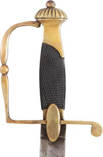 ITALIAN NCO SWORD C.1830: Brass hilt with radially fluted pommel. D form guard with reversed langets and diced ebony grip. 33 &frac14;" slightly curved broad fullered blade. Excellent throughout with a glossy patina to the bla