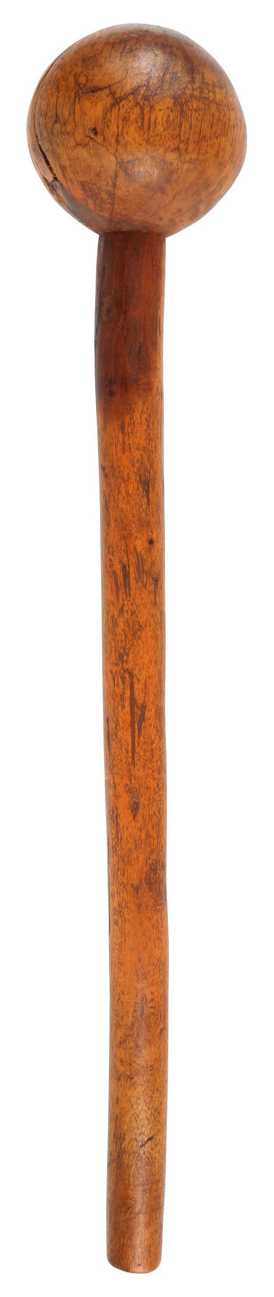 ZULU KNOBKERRY, ANGLO-ZULU WAR PERIOD: So-called "killing club" as these were used to maintain order and discipline within the ranks. Short thick proportions with large bulbous head. 19" length. The head with radial checks and opened crack