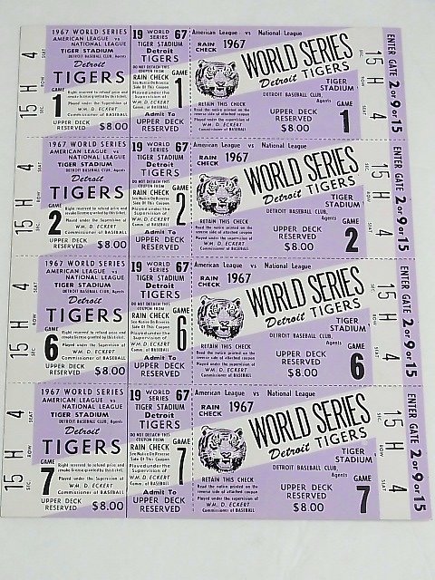 Detroit Tigers 1967 World Series Game 6 Tickets Rain (1 of 3)