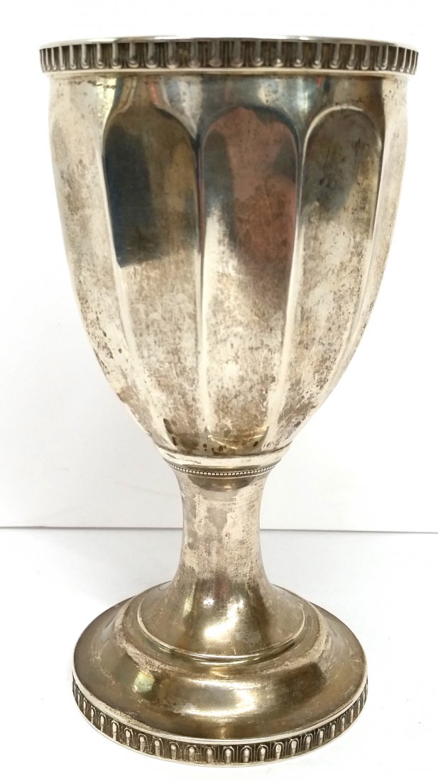 William Gale & Son Coin Silver Early Mark Wine Goblet: A beautiful early coin silver wine goblet by New York silversmiths William Gale & Son. This piece has an early hallmark. Our auction estimate on this piece is 500-1000. Holly TQES DB5834William Gale &