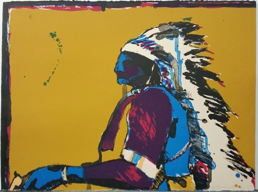 Vintage Fritz Scholder Lithograph Blue Indian ed1250 (1 of 8)