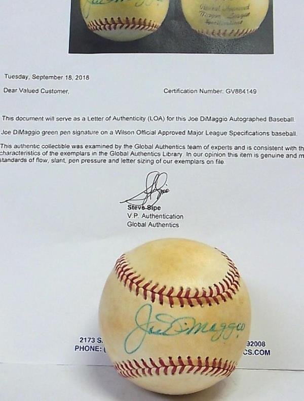 Joe Di Maggio Autographed Baseball Official w COA (1 of 10)