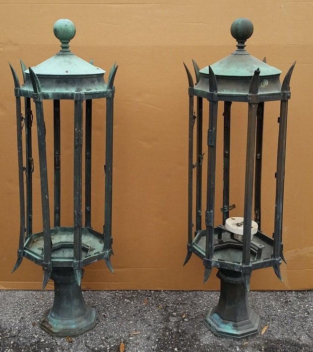 46in Street Lamps Antique Bronze Copper Verdigris (1 of 7)
