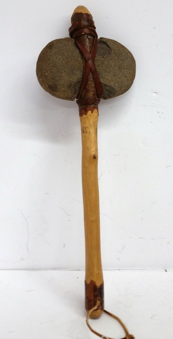 Vintage Cherokee War Club Stone Wood Leather Seaborn Br (1 of 9)