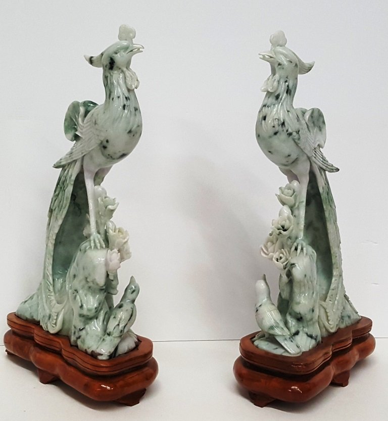 Large Vintage Pair Chinese Republic Carved Jadeite Jade (1 of 18)