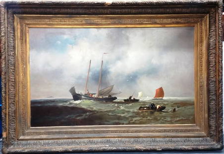 Franklin FD Briscoe Hudson River School Artist Seascape: Huge Franklin F D Briscoe Hudson River School Artist Marine Seascape 30x50in Victorian Frame Atlantic City New Jersey Hotel Provenance. Stretchers Measure 30 X 50 inches, Frame measures 43.25 X 63.25