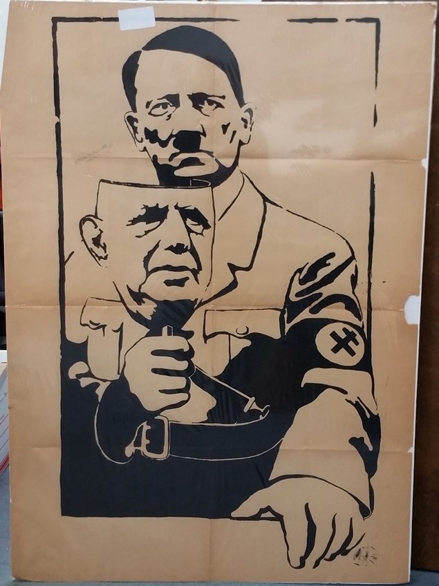 French Protest May 68 Atelier Populaire DeGaulle Hitler: French Protest May 68 Atelier Populaire Charles DeGaulle Mask Hitler Screen Print Poster. Issued by students in the Paris Atelier Populaire at the Ecole des Beaux Arts during May 1968 riots. The face 