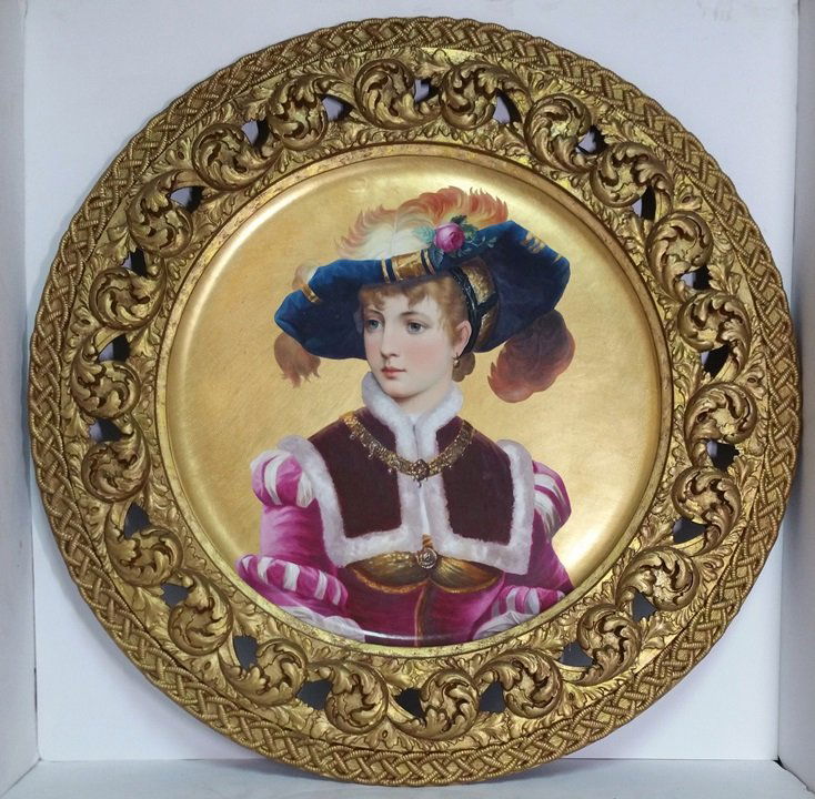 Hand Painted Porcelain Lady Portrait Continental Plaque (1 of 7)