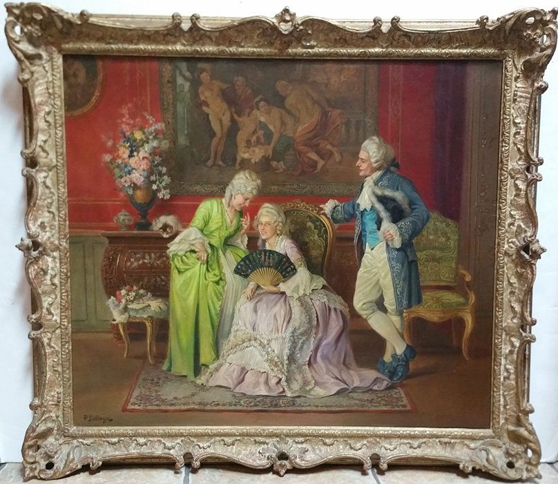 Vintage Genre Courting Scene Pierre Delage Oil Painting (1 of 9)