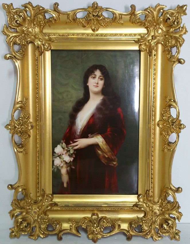 KPM Hand Painted Porcelain Plaque Lady Red Velvet (1 of 6)