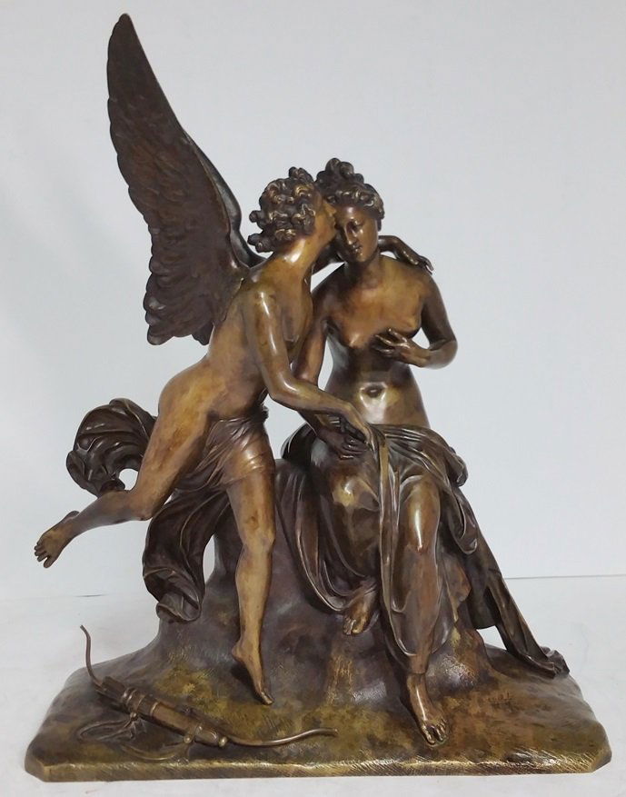 Large Antique Cupid Psyche Bronze Sculpture Statue (1 of 5)