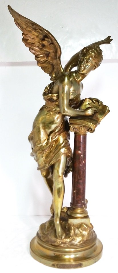 Lg Mathurin Moreau Winged Angel French Statue Sculpture (1 of 8)