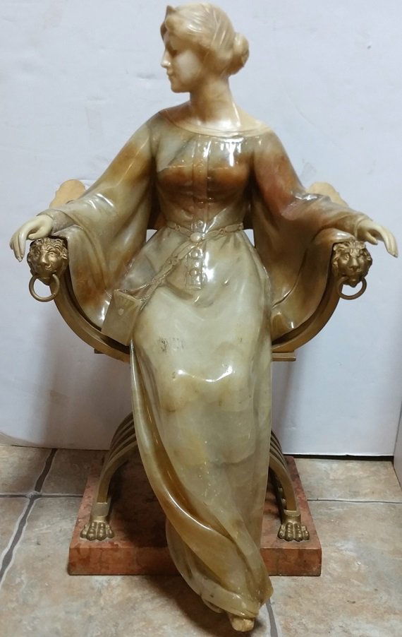 Alabaster Italian Circa 1900 Seated Lady Sculpture (1 of 9)