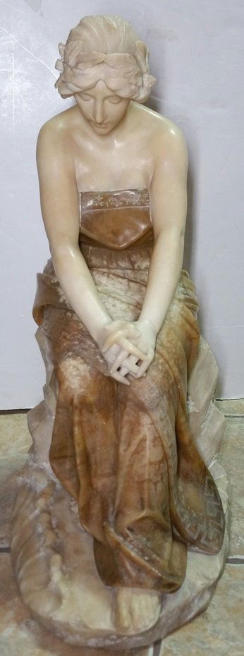 Italian Circa 1900 Lg Alabaster Seated Lady Sculpture (1 of 9)