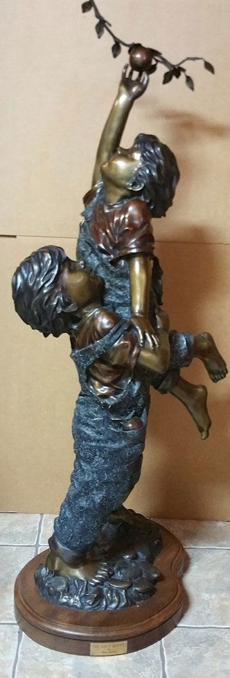 Vintage Huge Boys Apple Tree Children Bronze Statue (1 of 9)