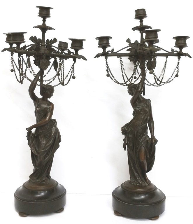 Antique 1890s Figural Bronze Continental Candelabra Pr (1 of 9)