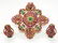18k Gold Natural Ruby Emerald Diamond Pin Earring Set